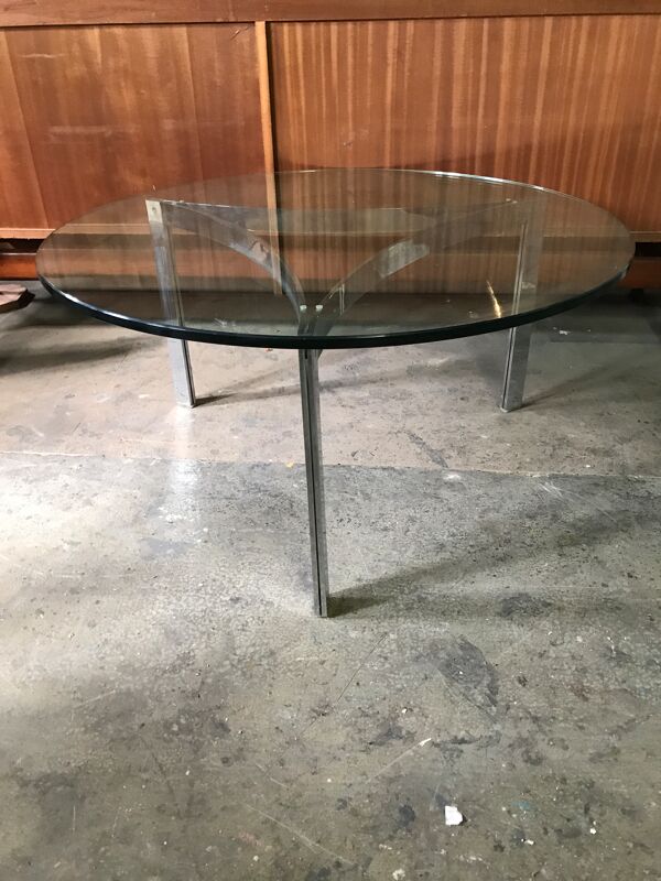 Table basse chrome et dalle de verre