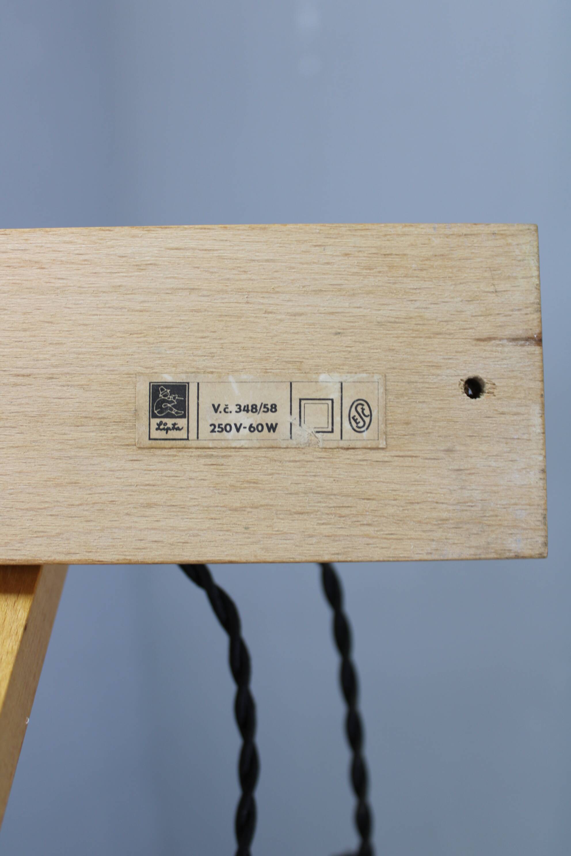 Mid-century adjustable wooden wall lamp with rattan shade, Lipta, 1970s