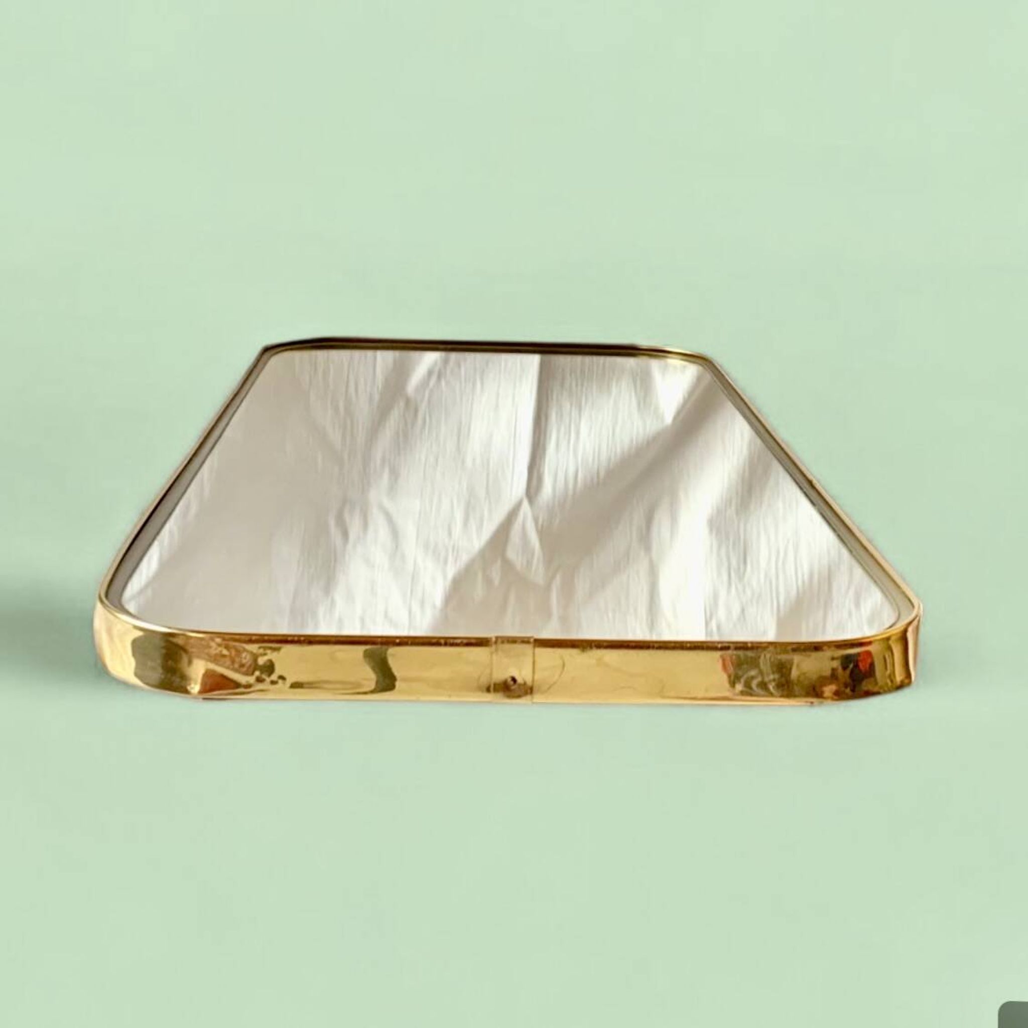 Large vintage rectangular wall mirror in gold anodized aluminum - 73 cm
