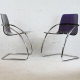 Pair of chairs by Yves Christin, tubular steel, purple plexiglass. Ed. Airborne, France cira 1970