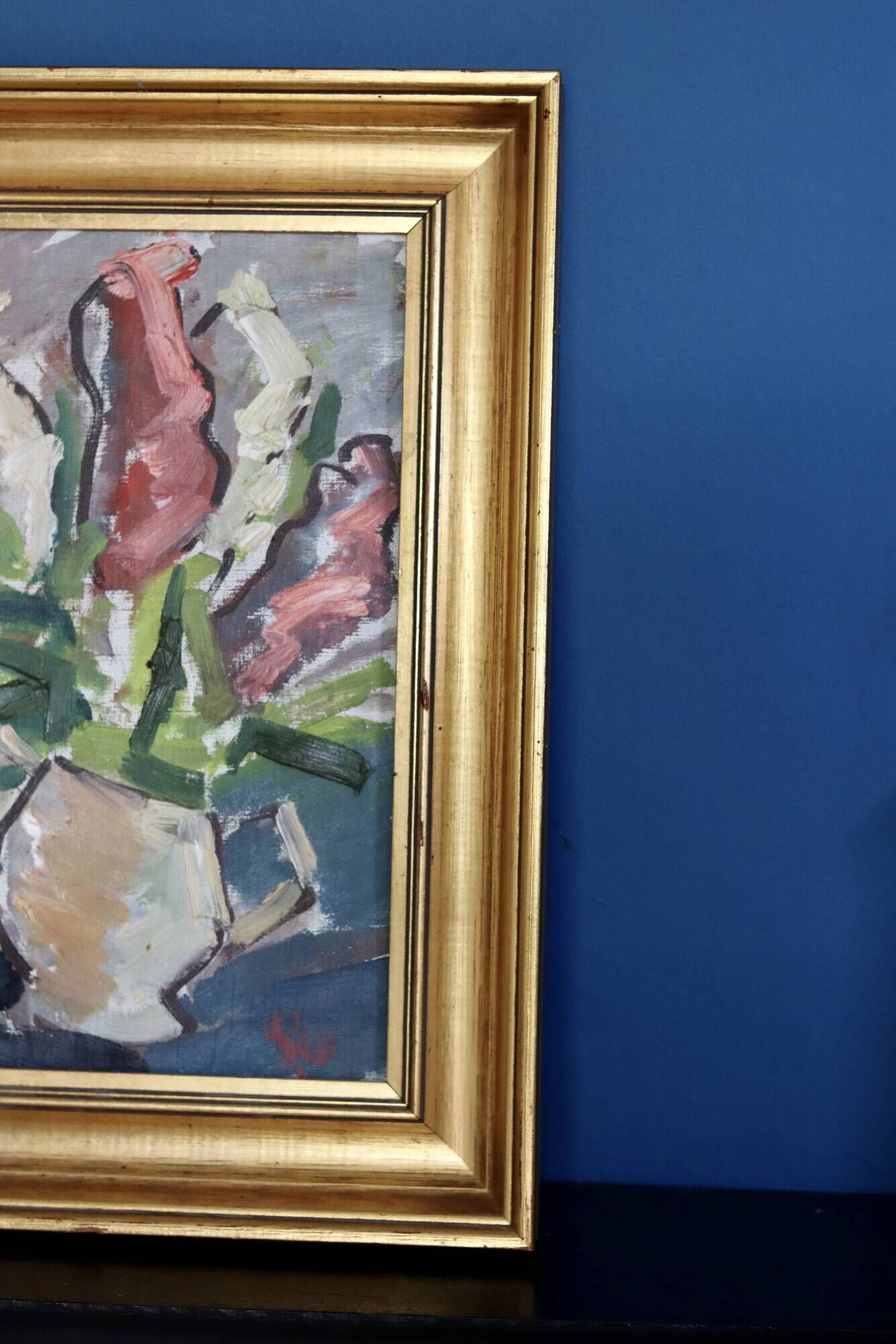Original Mid-Century Oil on Canvas " Vase" by unidentified Artist- Vintage & Framed
