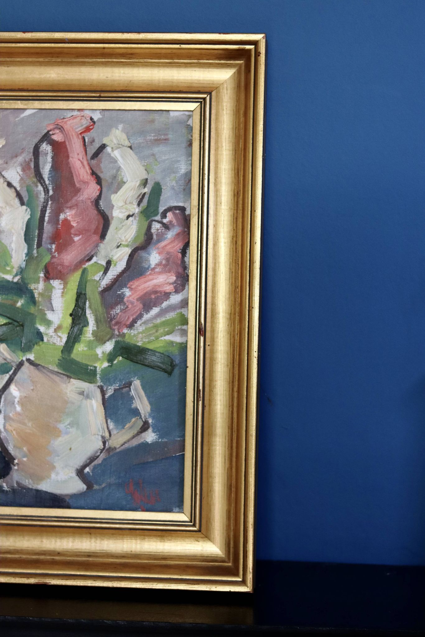 Original Mid-Century Oil on Canvas " Vase" by unidentified Artist- Vintage & Framed