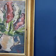 Original Mid-Century Oil on Canvas " Vase" by unidentified Artist- Vintage & Framed