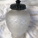 Art deco hanging lamp in cut glass and black metal