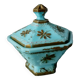 Sucrier en oplaine de foire turquoise signe vallerysthal decor de papillons