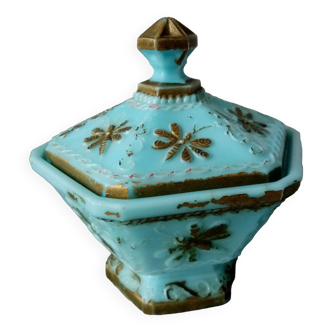 Former sugar bowl in oplaine of turquoise fair sign vallerysthal decor of butterflies