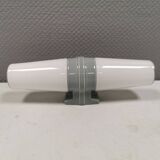 Bathroom lamp with light gray ceramic base,  and milky white opal glass.