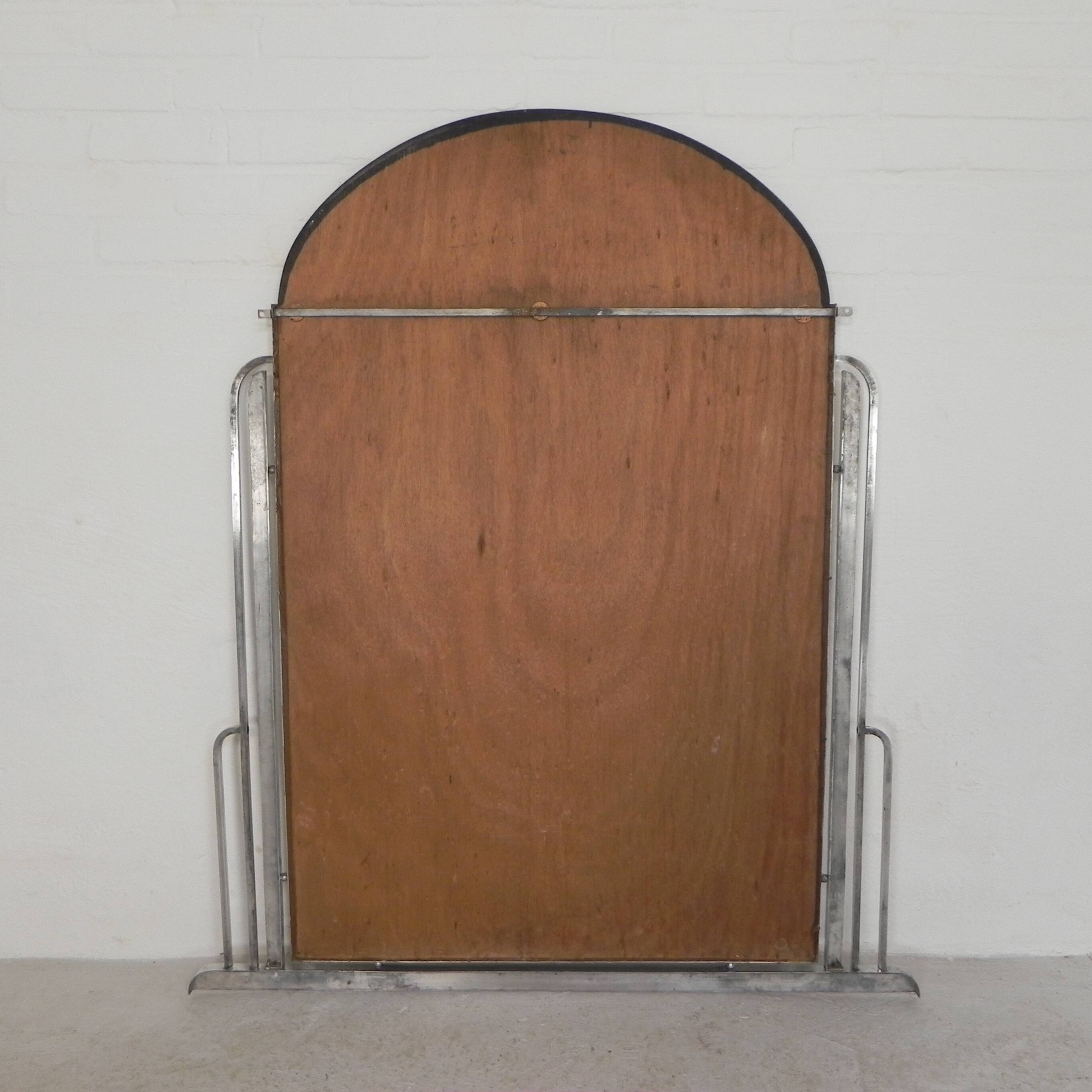 Art Deco mirror with faceted glass in aluminum frame, 1930s