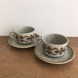 Set of 2 vintage 70s stoneware enameled tea/coffee cups