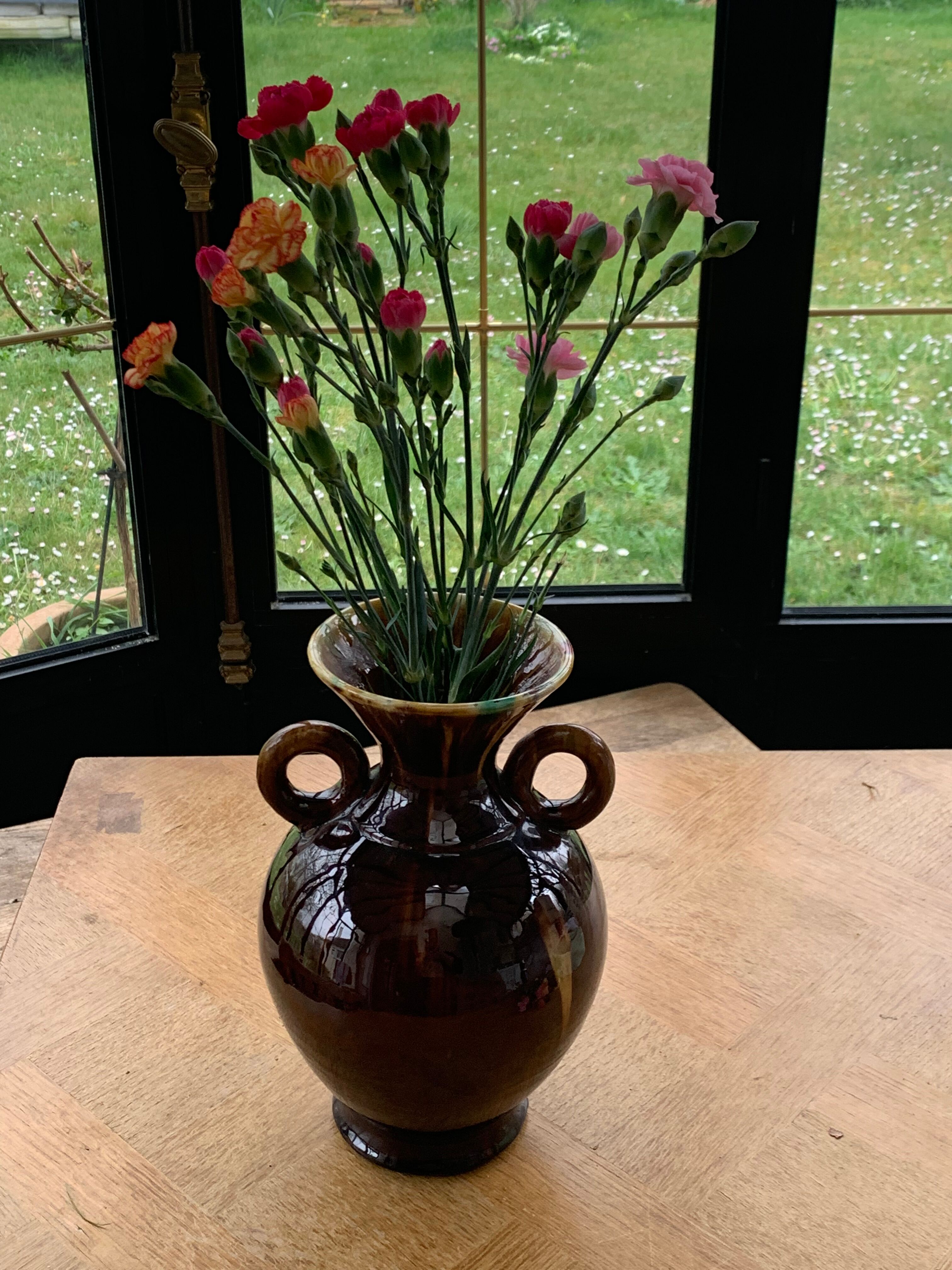 Amphora vase in glazed ceramic vallauris sign E.Covain vintage