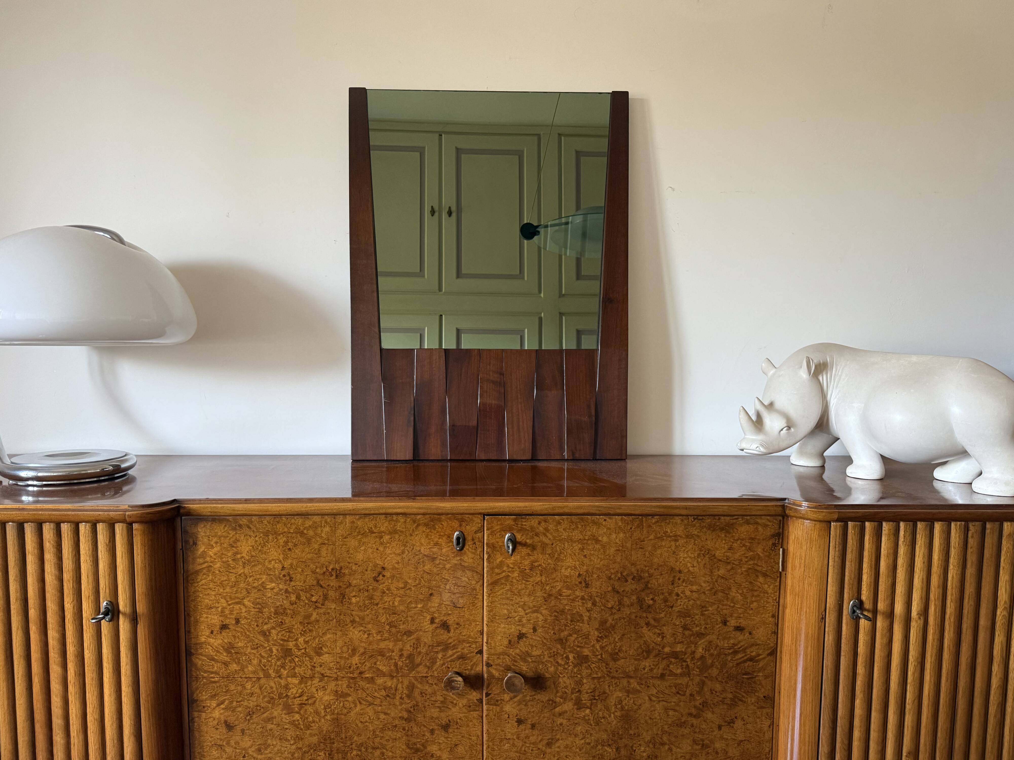 Luciano Frigerio, mod. Barium solid walnut mirror, Frigerio di Desio 1970s