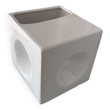 Vintage Minimalist Studio Pottery Cube Vase – White Ceramic