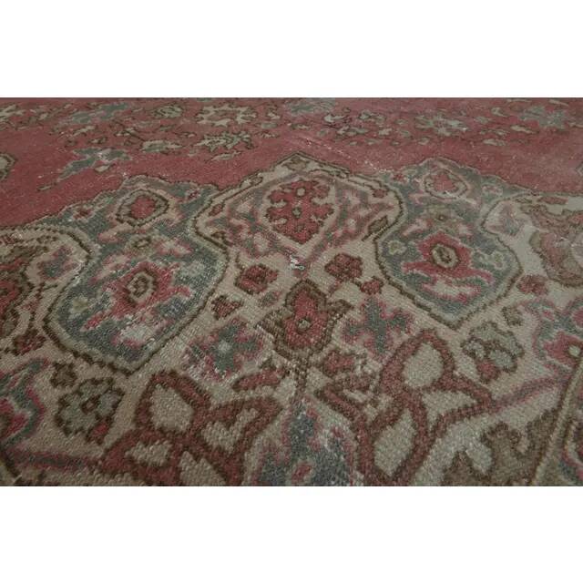 1970s Vintage Persian Handmade Wool Cotton Pink Area Rug 243x353