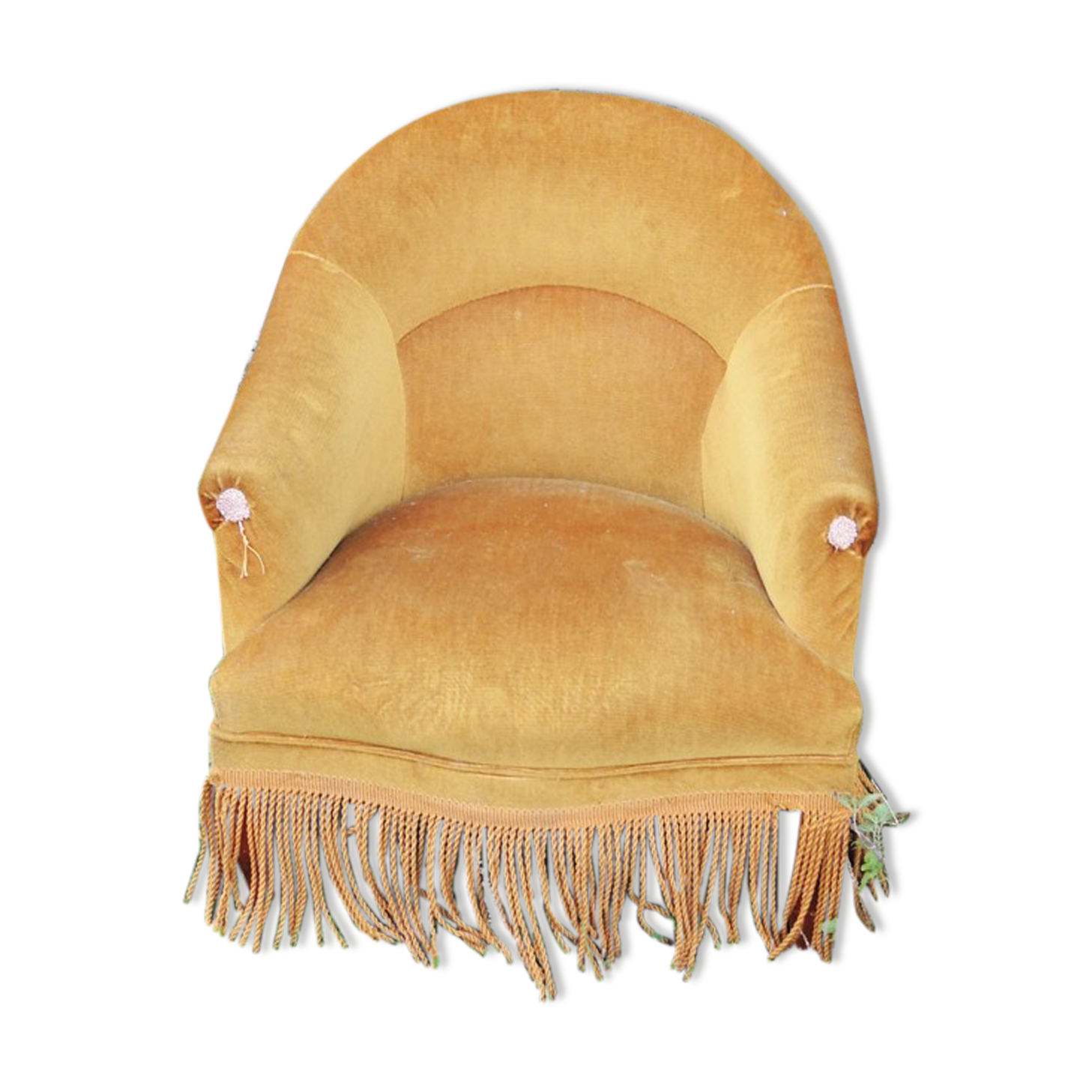 Former toad chair in mustard yellow velvet