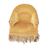 Ancien fauteuil crapaud en velours jaune moutarde