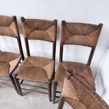 Set of 6 straw and oak Beauche chairs.