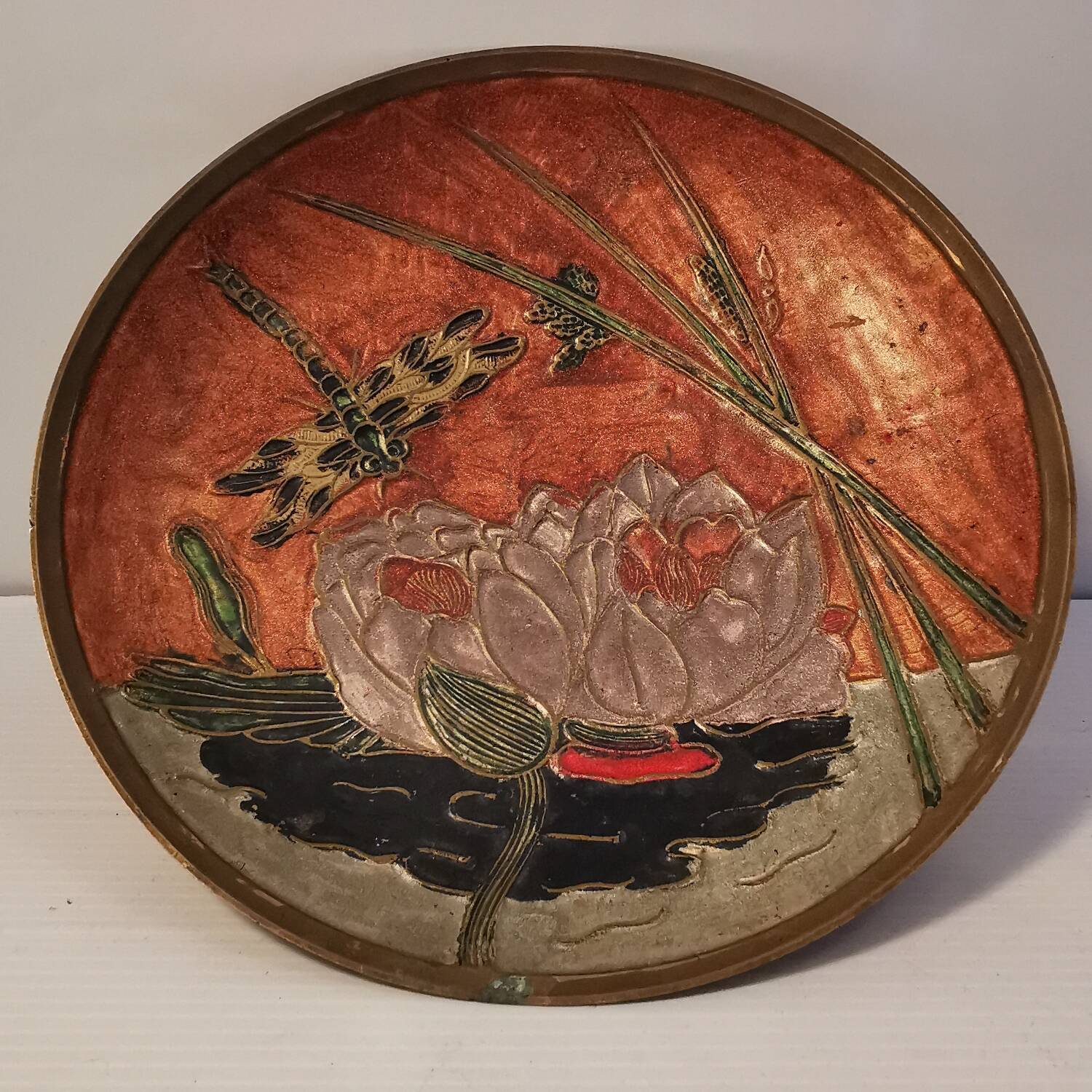 Very beautiful fruit bowl in brass and cloisonné enamel