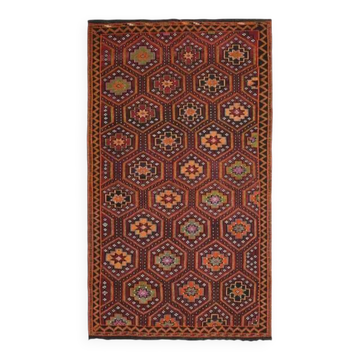 Tapis d'aire vintage turc en laine et coton noué à la main des années 1970, 181x322.
