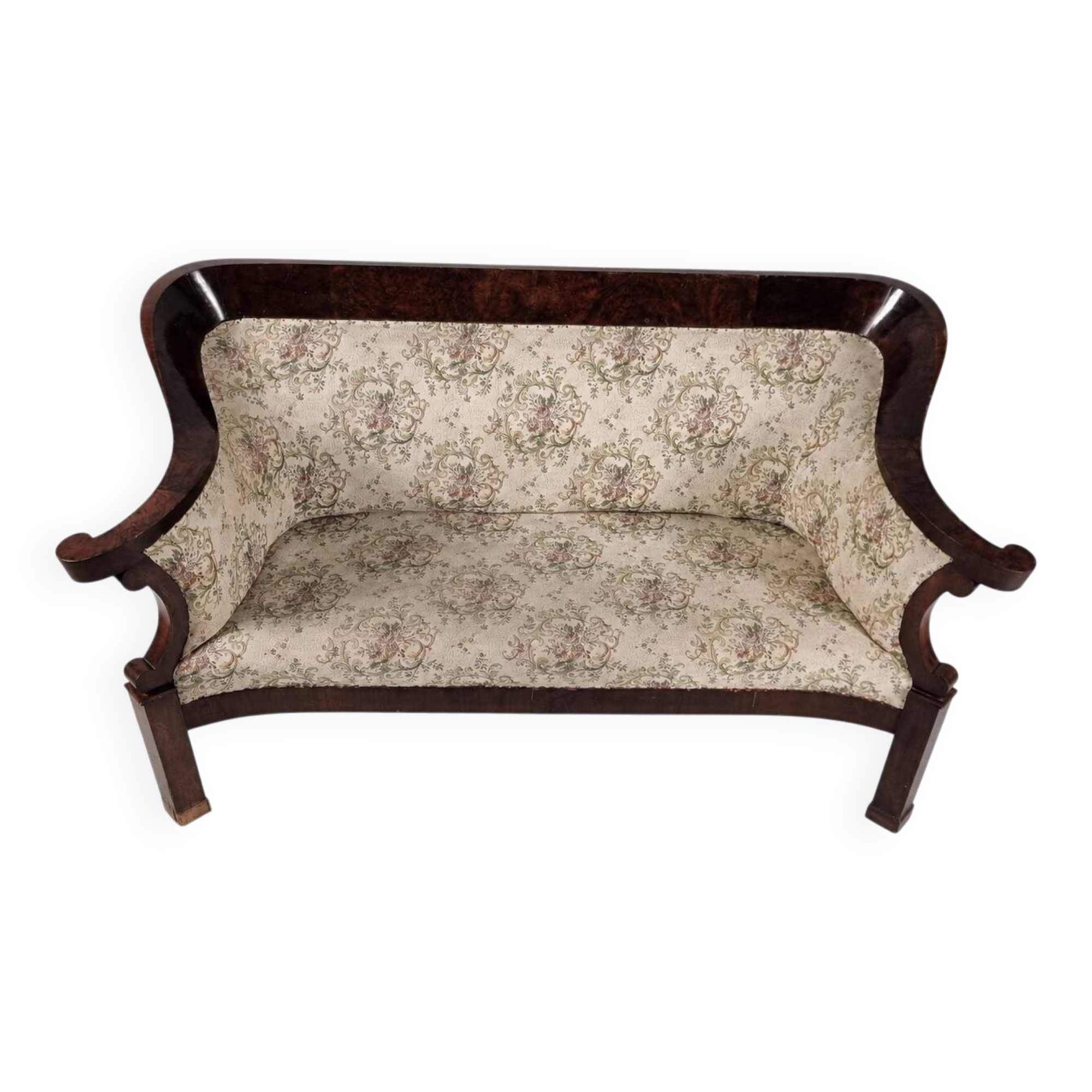 Biedermeier Walnut Veneer Sofa