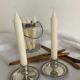 Two silver metal candlesticks
