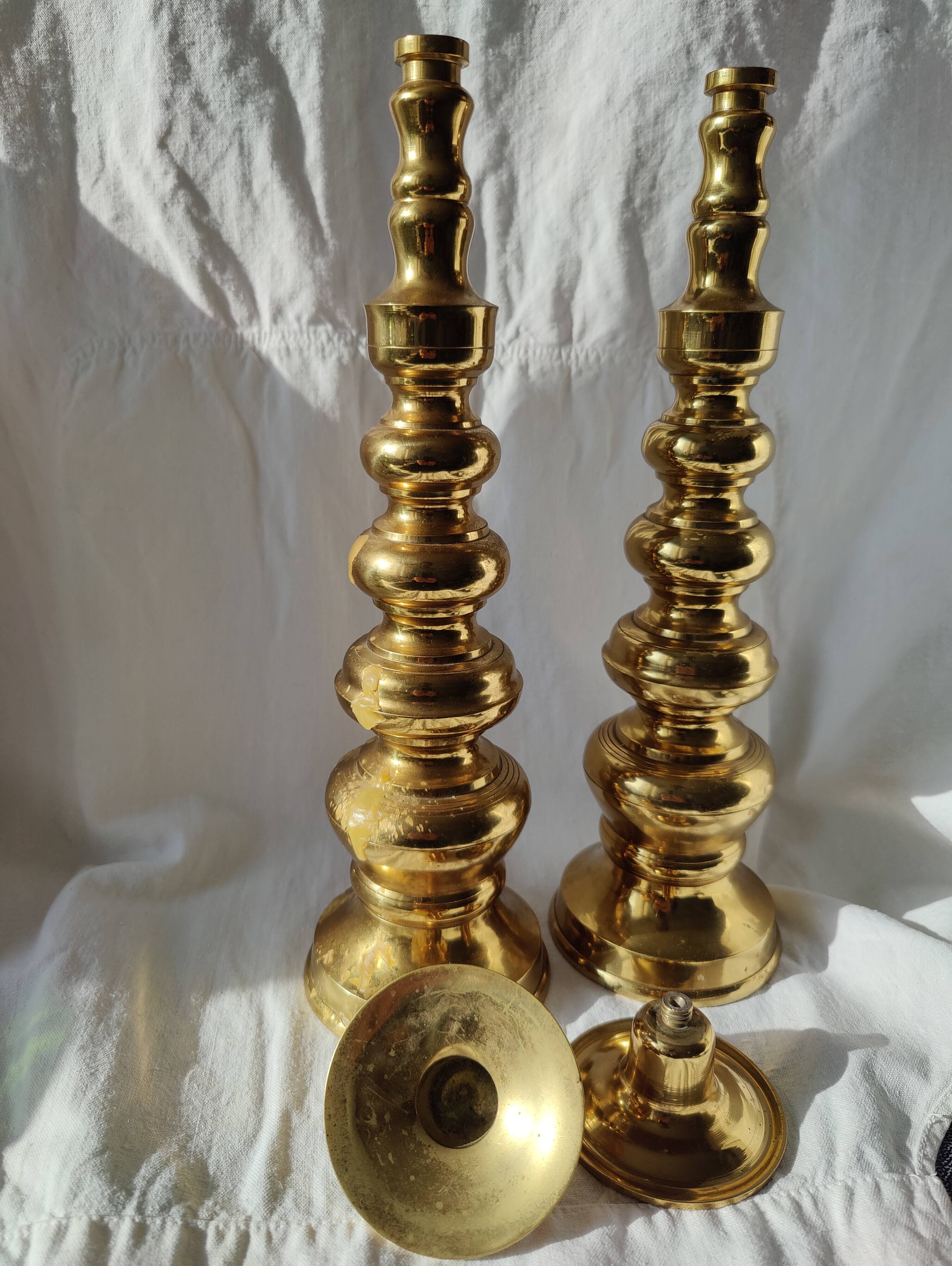 Pair of brass altar candlesticks, mid-20th century