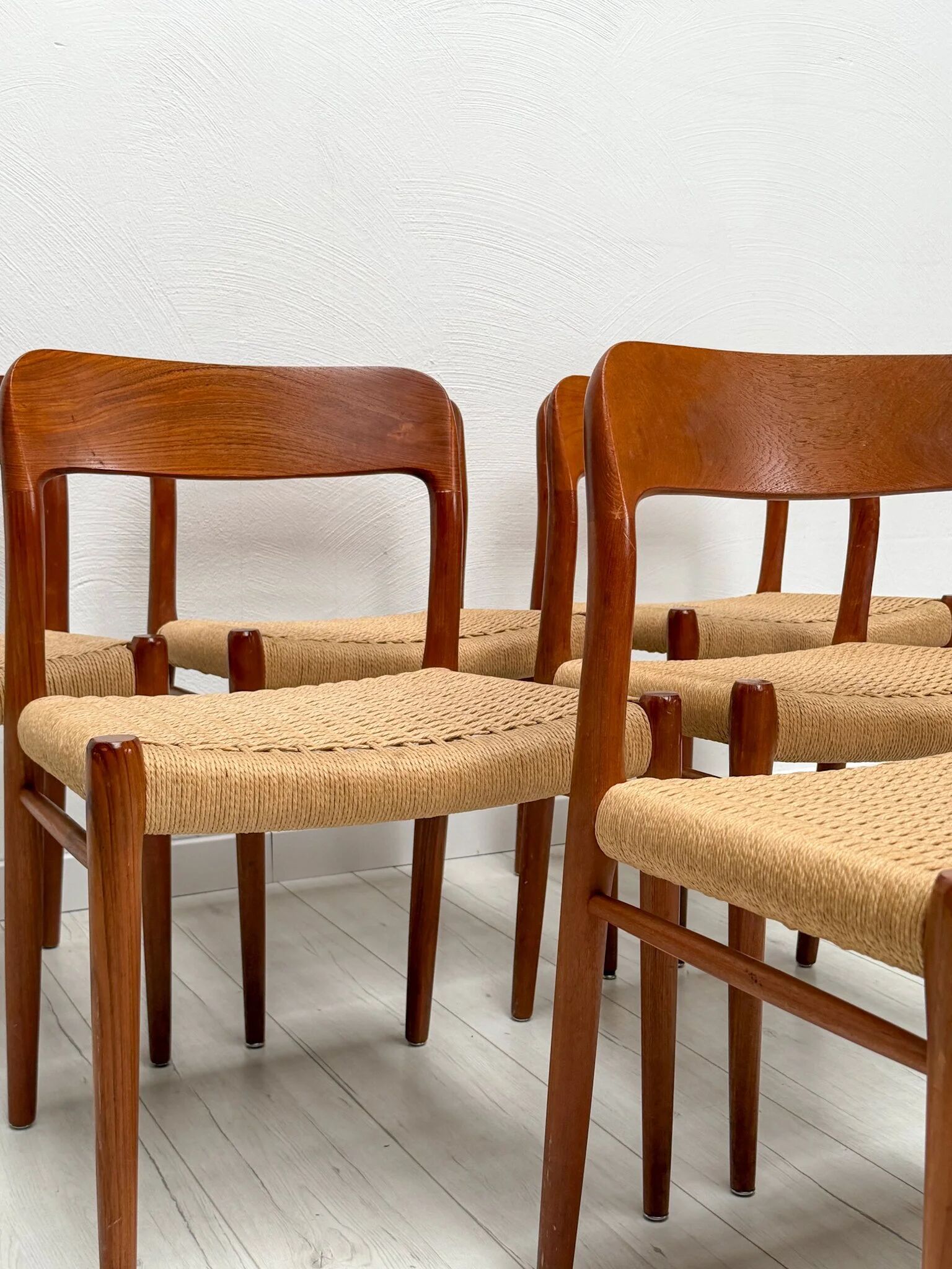 1950s set of 6 vintage Danish teak dining chairs No. 75 by Niels O. Møller