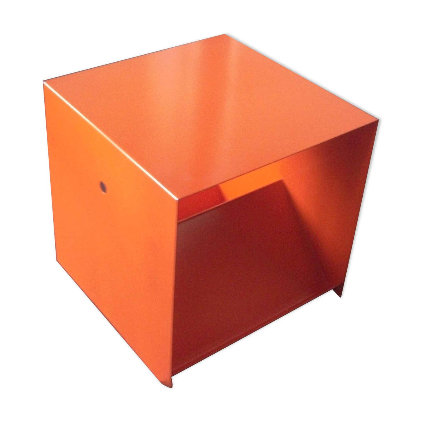 Side table, contemporary bedside table in orange metal