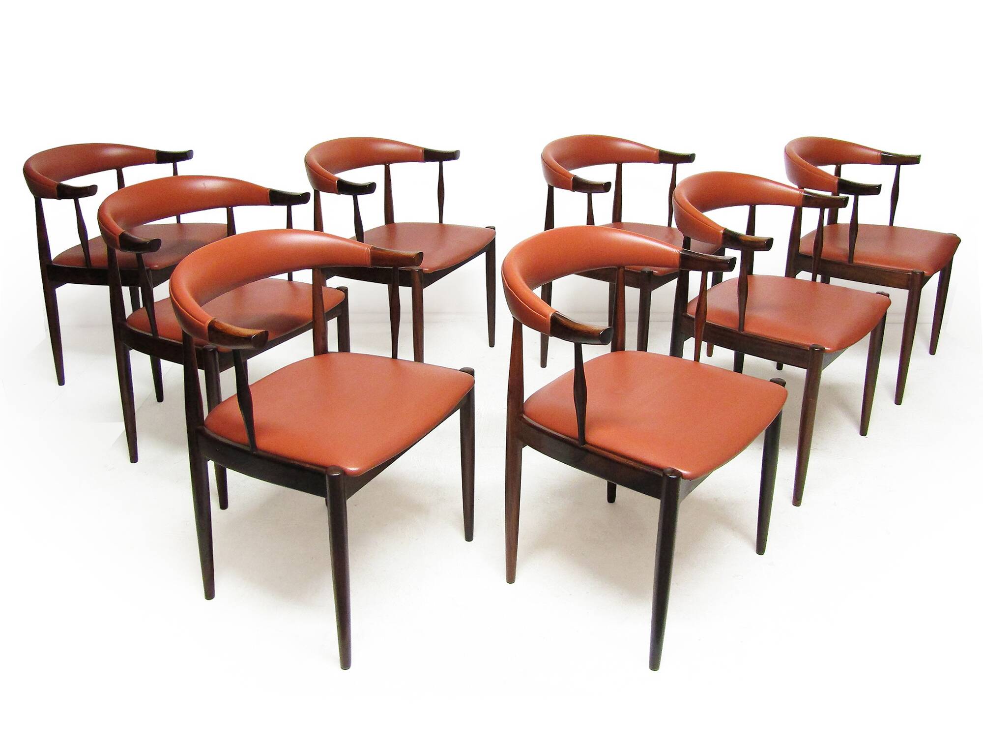 Eight Danish Cow Horn "Model 12" Chairs in Rosewood by Johannes Andersen