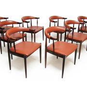 Eight Danish Cow Horn "Model 12" Chairs in Rosewood by Johannes Andersen