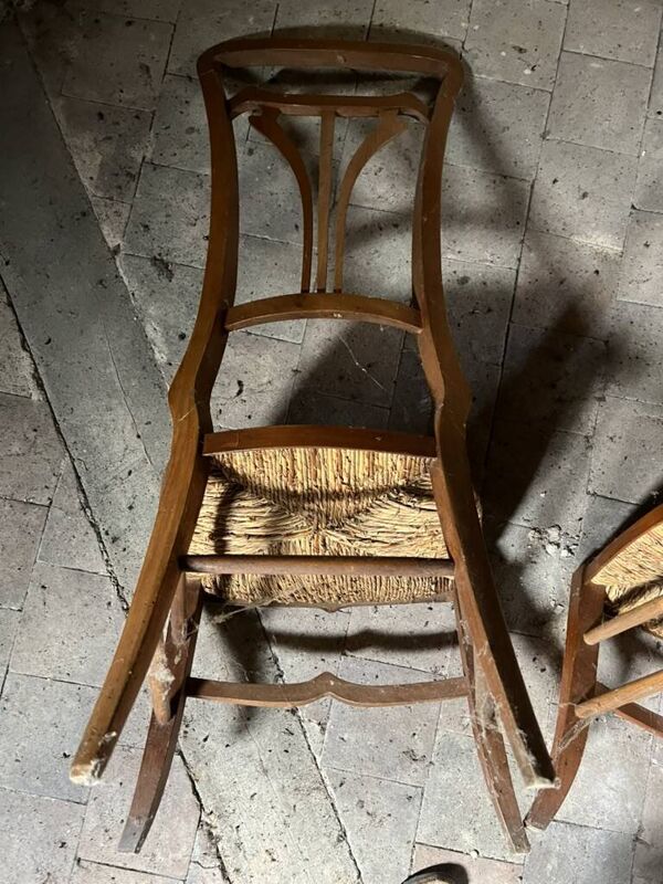 Paire de Chaises Vintage Art Nouveau en Bois Clair et Assise Paille Tressée