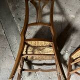 Paire de Chaises Vintage Art Nouveau en Bois Clair et Assise Paille Tressée