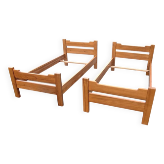 Pair of beds with twin box springs attributed to Maison Regain elm burl