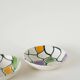 Pair of ceramic ramekins, abstract patterns in yellow, purple and green, Pornic model, 1960.