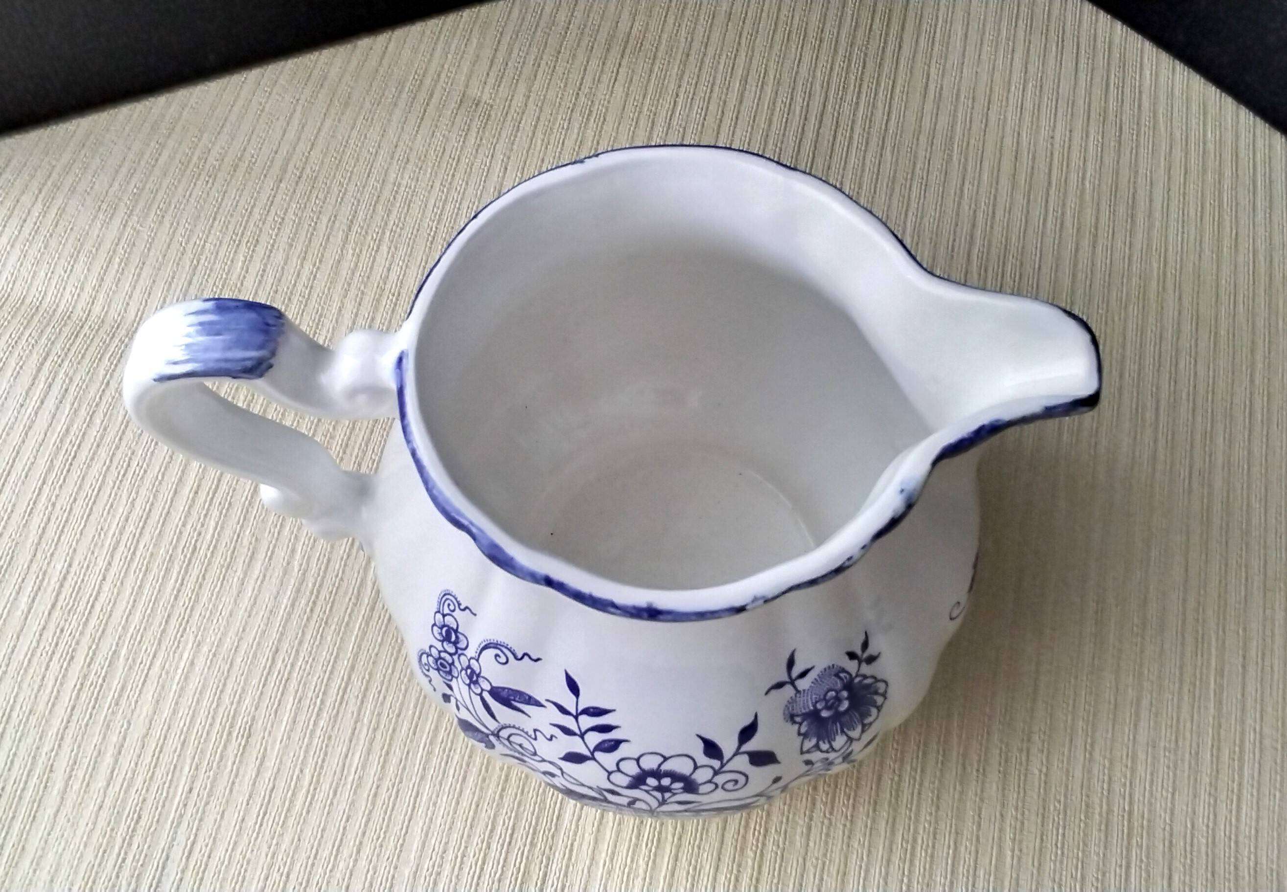 Milk jug, earthenware pitcher from Sarreguemines, Lancaster model.