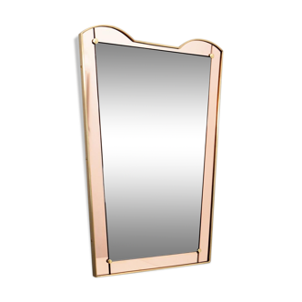 Miroir en laiton et verre rosé Italie 1970s 51x73cm