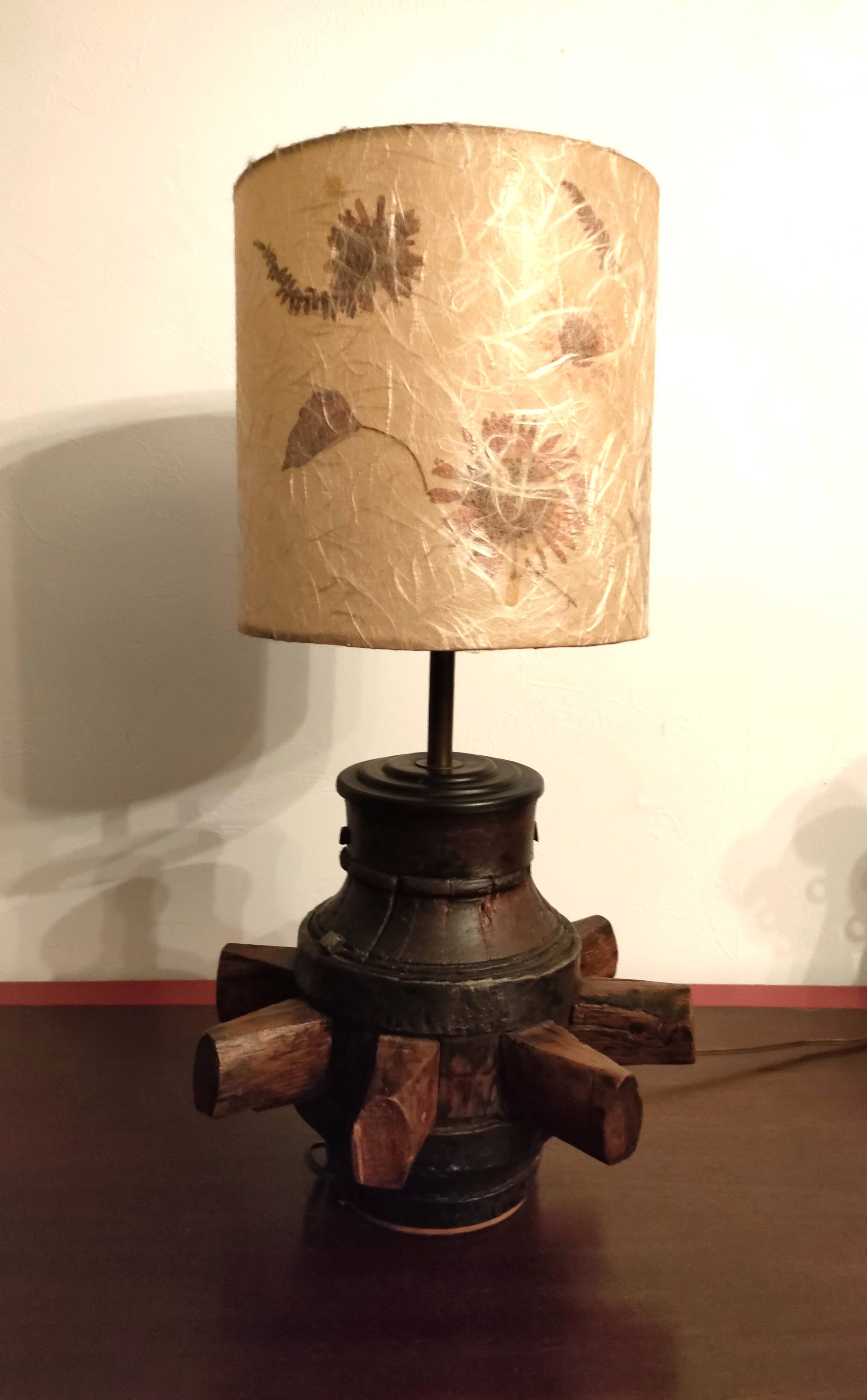 Old wheel hub lamp ~ brutalist art ~ 50's ~ france