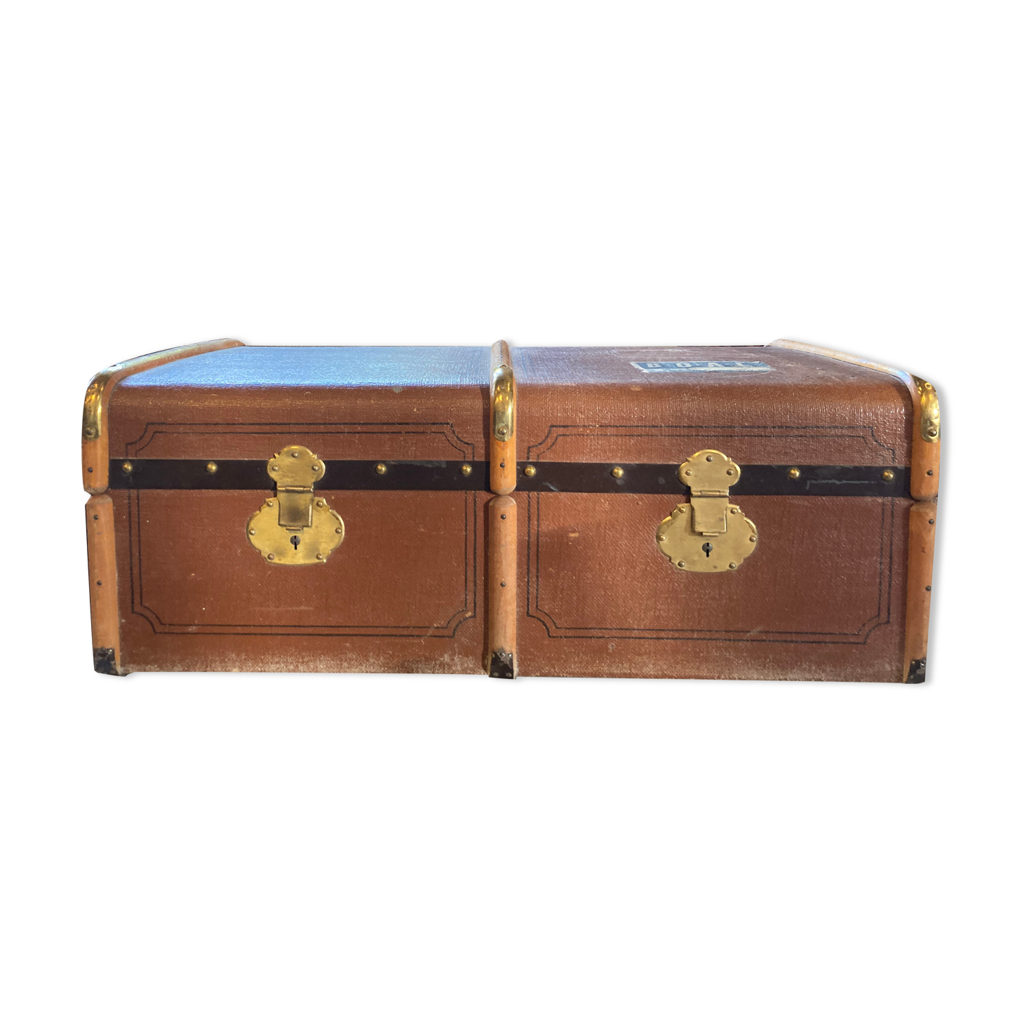 Malle de voyage ancienne bois gainé de cuir vers 1900