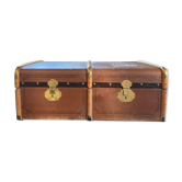 Antique travel trunk leather-wrapped wood circa 1900
