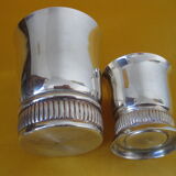 Duo of small silver metal timpani
