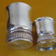 Duo of small silver metal timpani