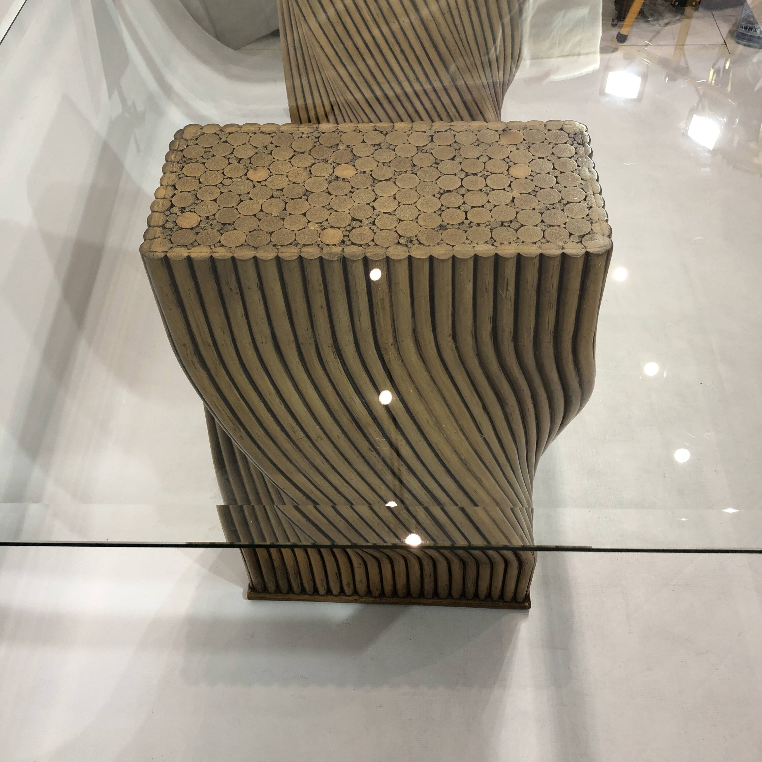 Mehitabel McGuire Twisted Pedestal Bamboo Dining Table MidCentury Boho 1970