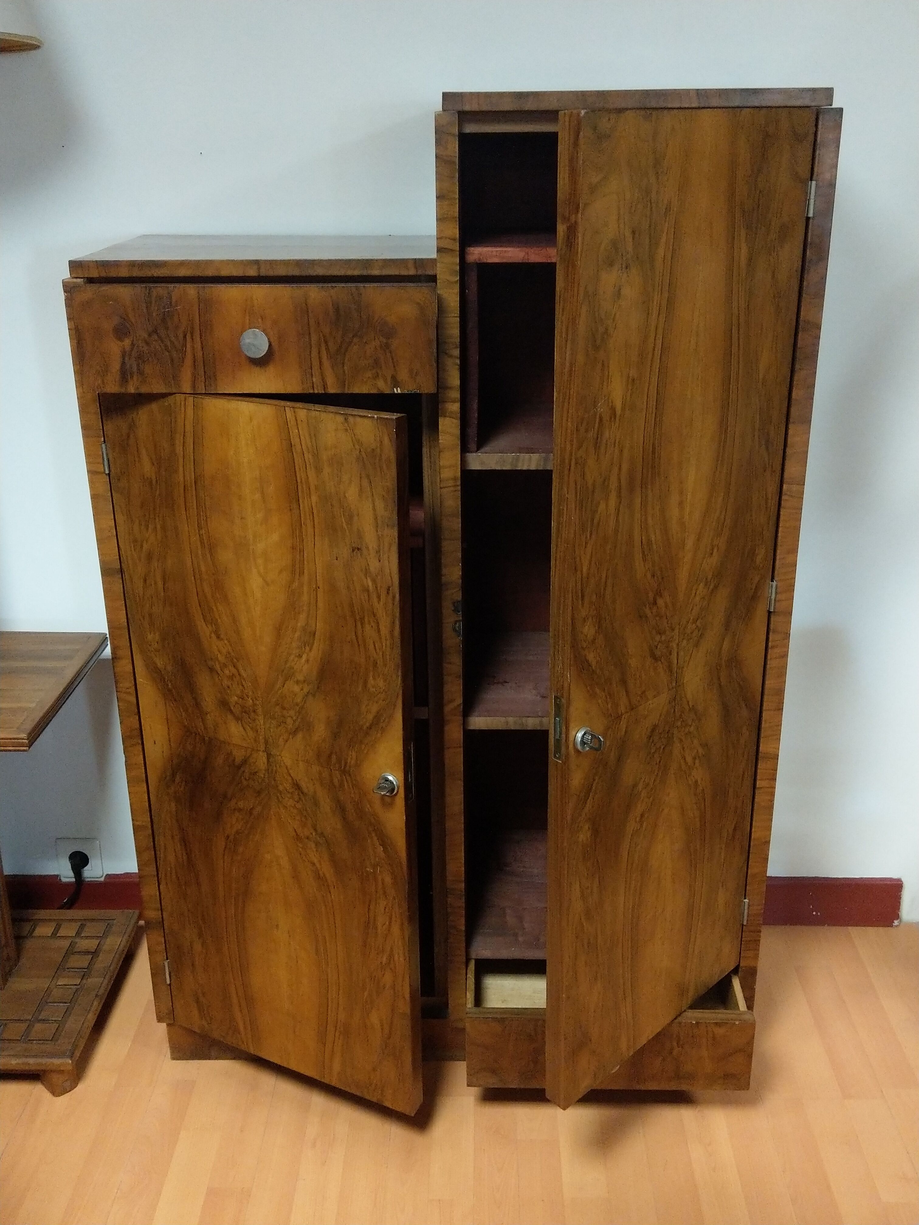 Asymmetrical cabinet Art Deco walnut