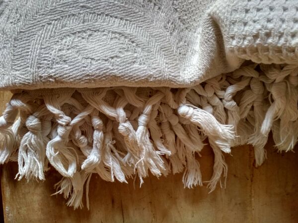 Dessus de lit en coton blanc tissé , lit 2 places