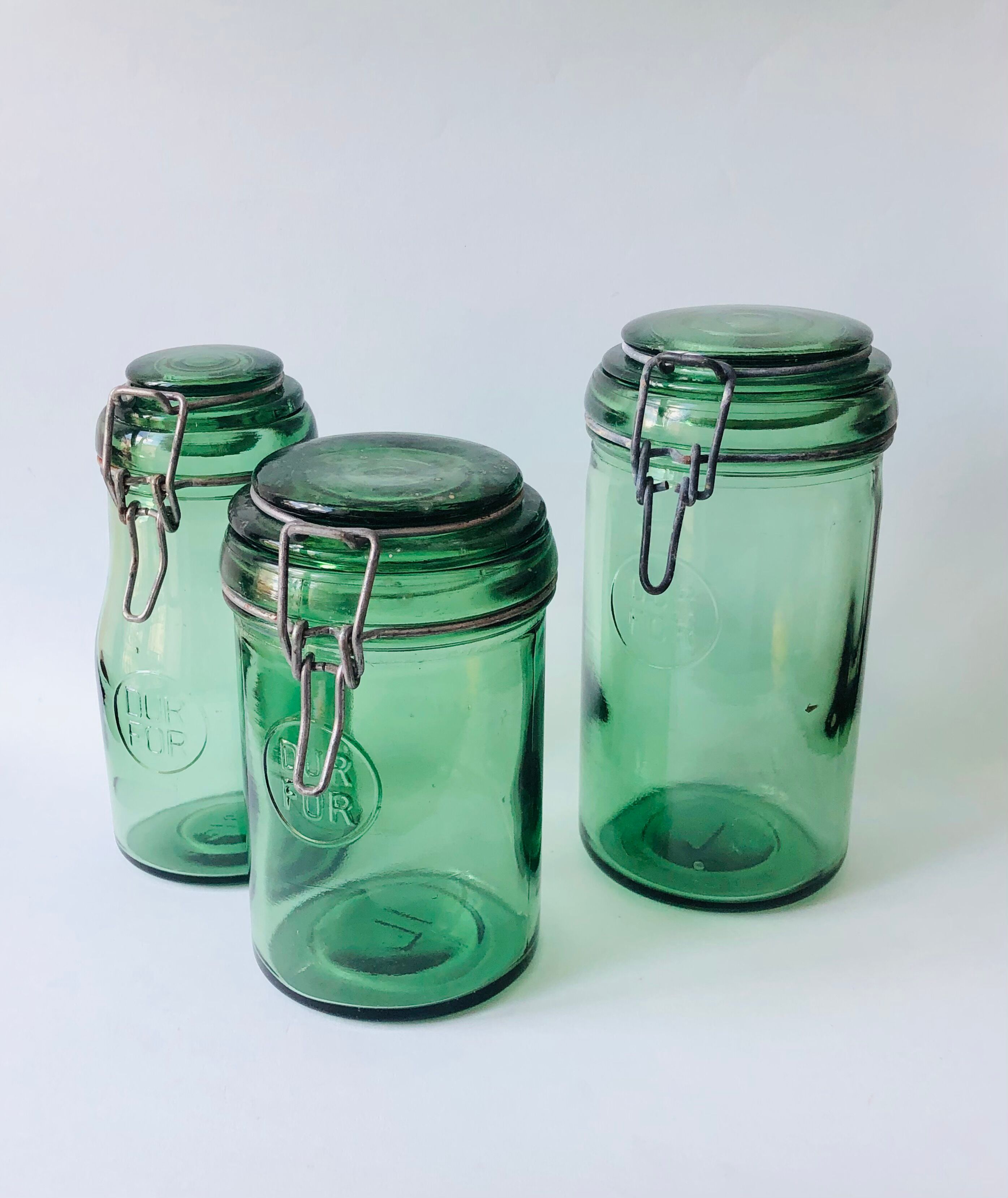 Trio of Durfor glass jars