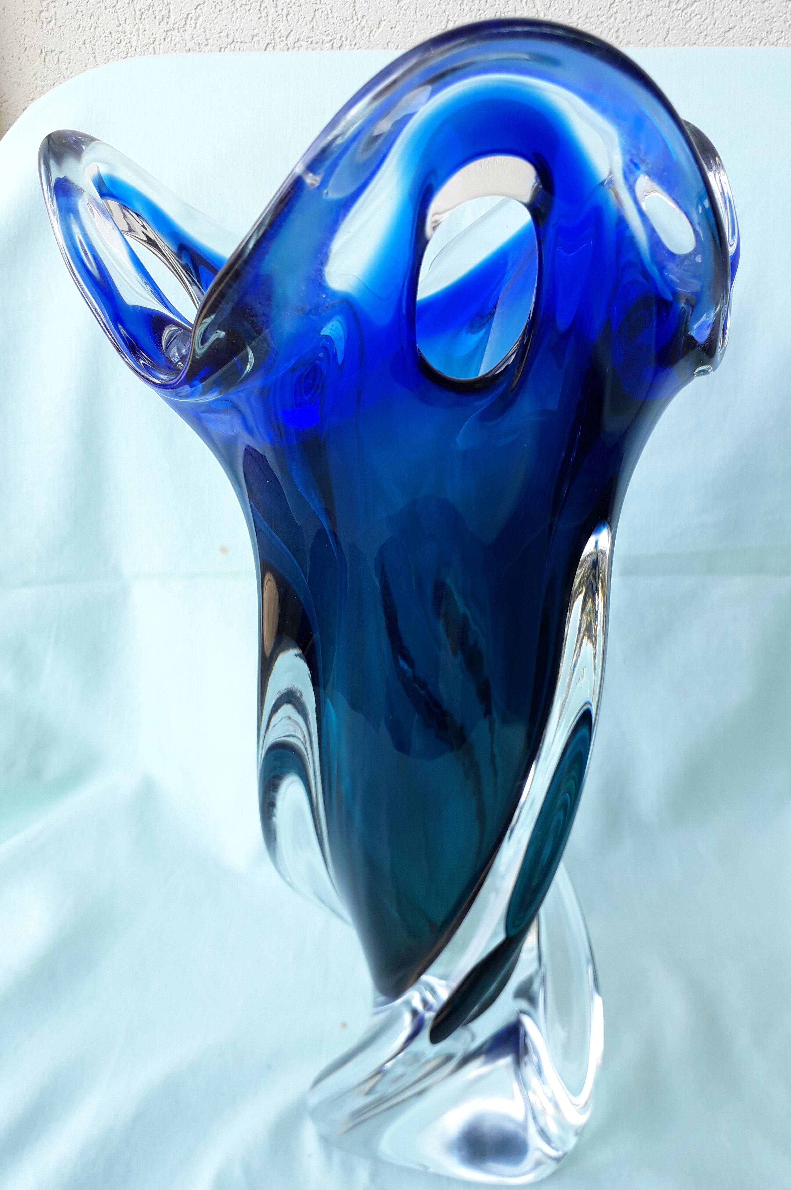 Blue glass vase in Murano style