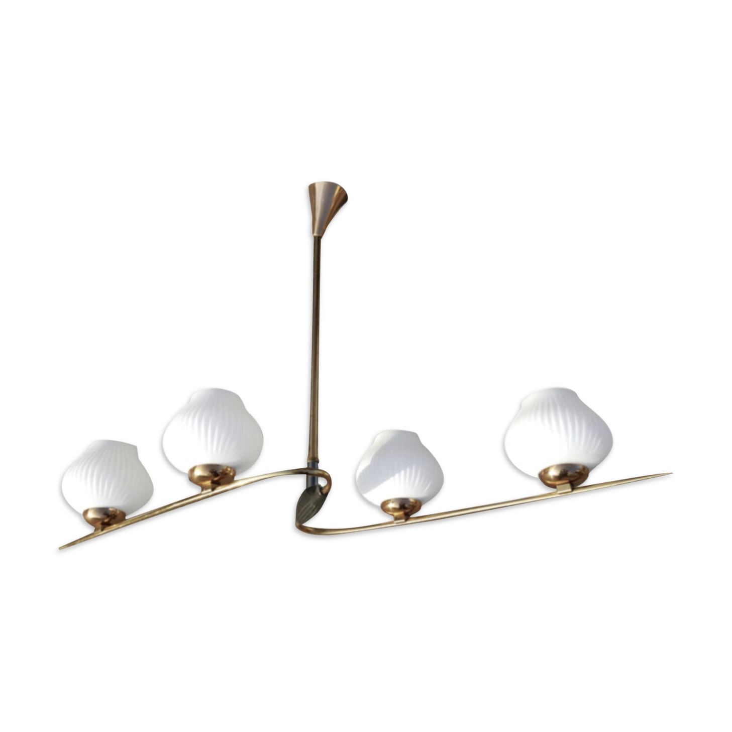 Lustre Vintage Style Lunel Arlus Années 50/60 4 Feux Opaline Laiton