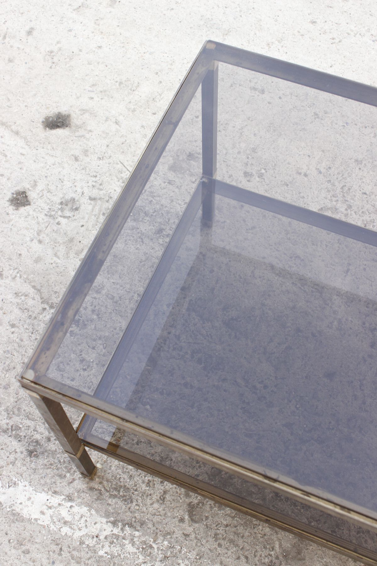 Table coffee in brass, bronze and smoked glass, France, 1950