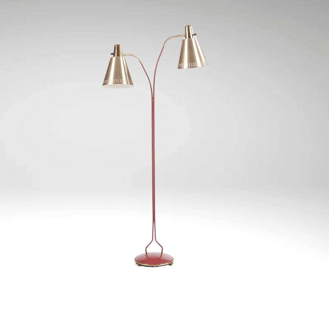 Red Lacquered and Brass Floor Lamp by Eskilstuna Elektro Fabriks AB
