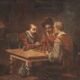 Old painting "The Chess Players" in pencil on paper, 19th century.