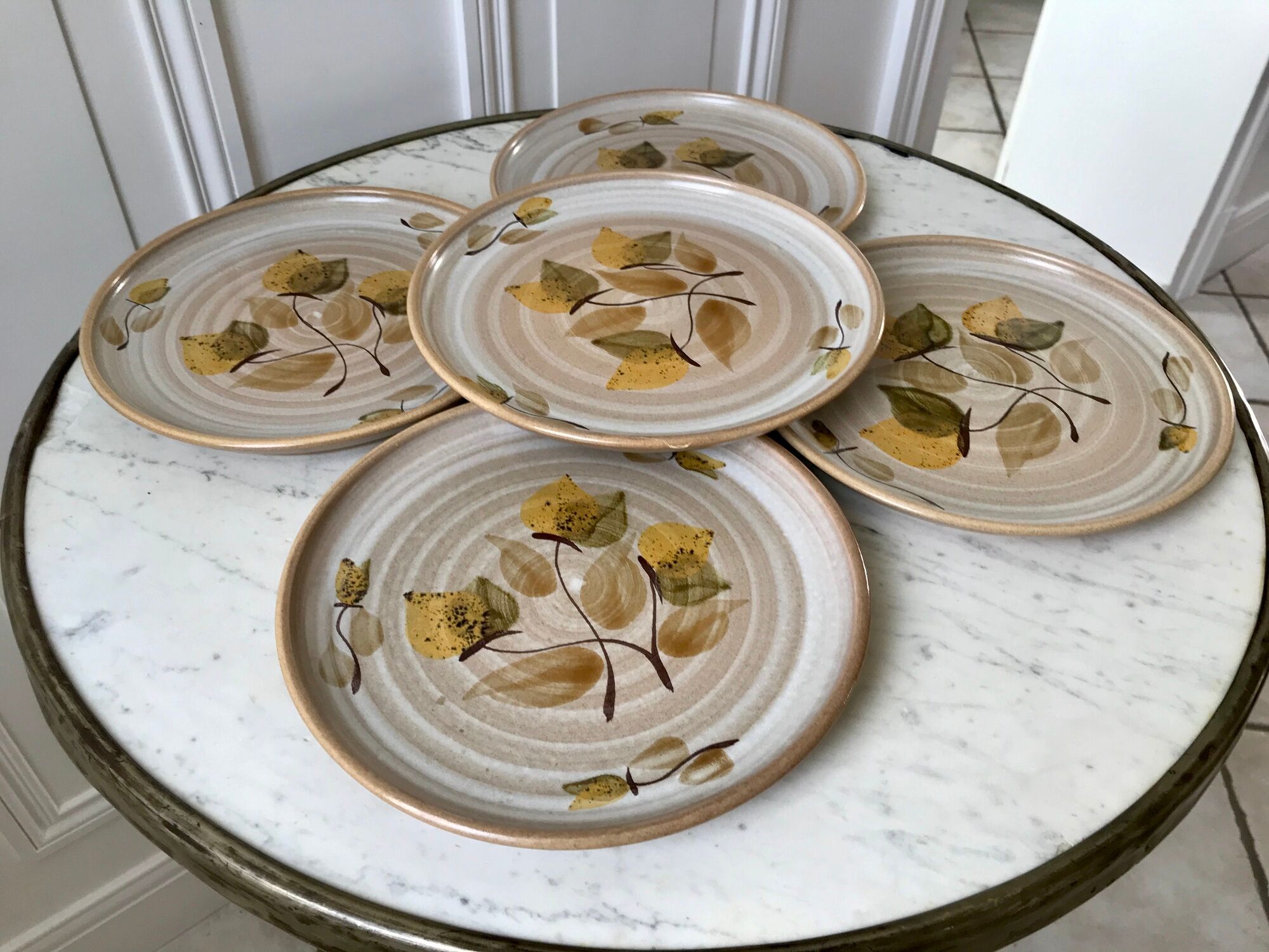 set of 5 stoneware dessert plates Niderviller Doria Ste Radegonde hand painted white years
